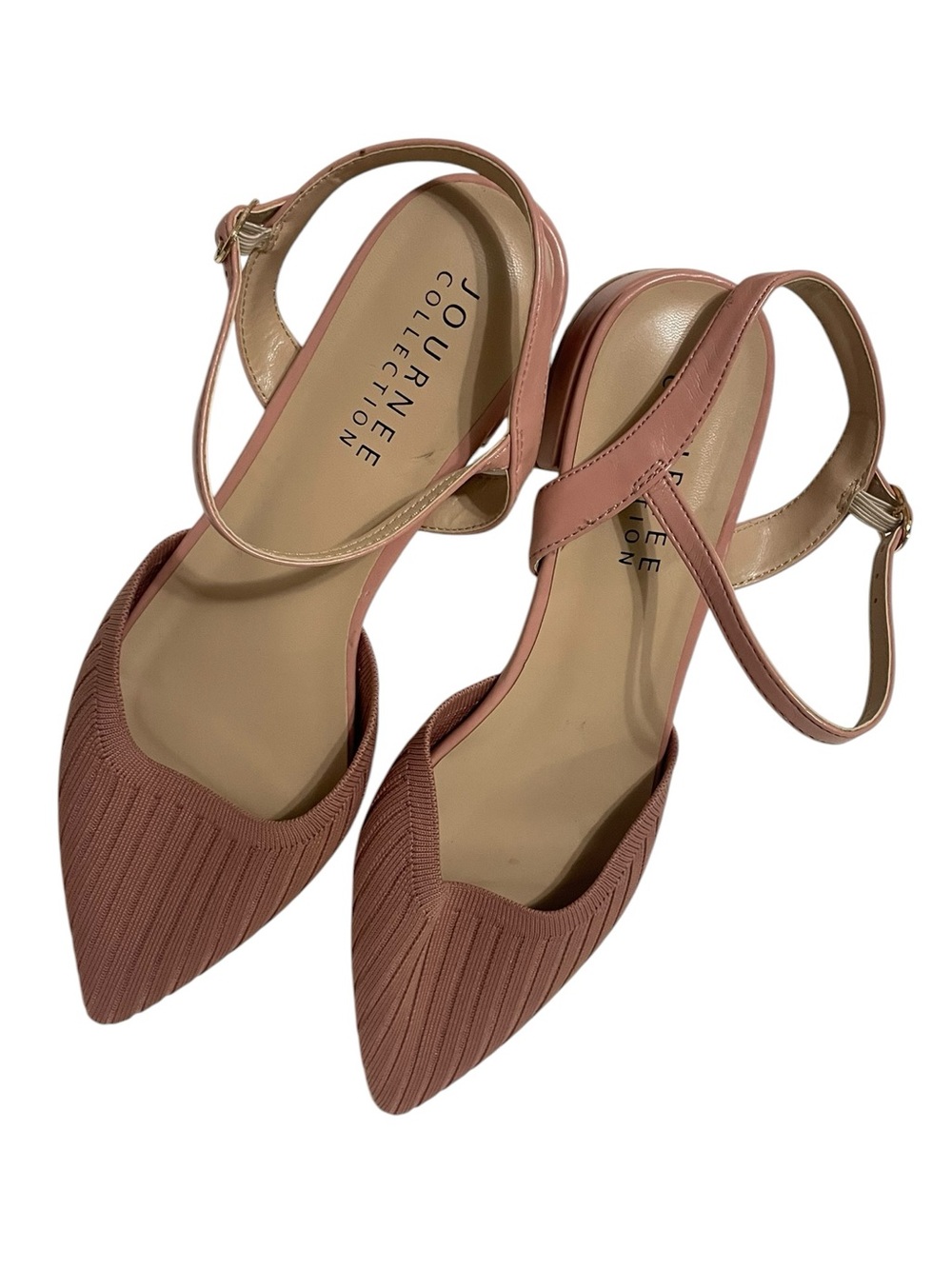 Journee Collection size 11  Ansley Flats blush pointed-toe buckle ankle strap